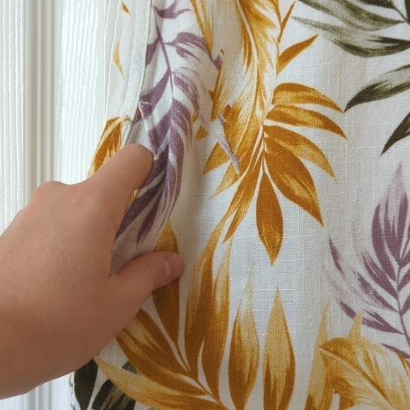 Orvis Tropical Leaf Printed Linen Blend Sleeveless V-neck Mini Dress White Small - Picture 9 of 12